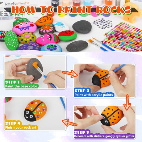 Halobios Rock Painting Kit, 55Pcs Rock Painting Supplies, Craft Kits with 12 Rocks, Painting Rocks for Adults, Arts and Crafts for Kids Ages 6-12, Art Supplies for Birthday Children's Day Gifts Halobios