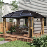 Outsunny 10' x 14' Hardtop Gazebo Canopy with Galvanized Steel Roof, Aluminum Outdoor Pavilion Gazebo with Top Hook, Netting, and Curtains for Patio, Garden, Backyard, Deck, Brown Outsunny