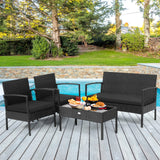 Tangkula 4 Piece Patio Rattan Conversation Set, Outdoor Wicker Furniture Set W/Glass Coffee Table, Solid Steel Structure, Ergonomic Seat, Suitable for Garden, Courtyard, Balcony, Poolside Tangkula