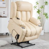 EZZUP Electric Lay Flat Recliner Chair with Vibration Massage Heat for Elderly People, Power Lift Chair with Dual Motor Cup Holders, Faux Leather Beige EZZUP