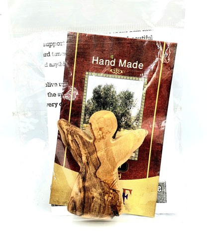 Zuluf ANGEL OLIVE WOOD HOLDING CROSS | Made in Bethlehem the Holy Land | Pocket Angel Cross For Comfort | Religious Gift for Protection Comes with Certificate from Holy Land Israel HLG025 - WoodArtSupply