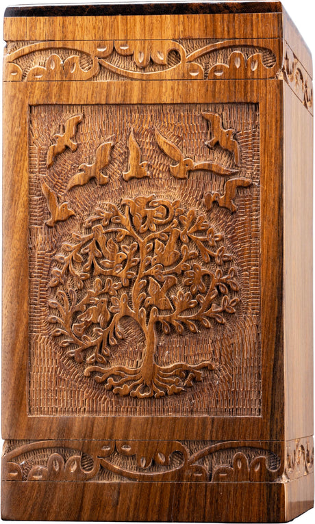 INTAJ Cremation Urns for Human Ashes Companion Male Female Wooden Tree of Life Urns Box and Casket for Ashes Men Women Child Pets Cat Dog Urn Burial Funeral Memorial Urns for Ashes Hold 180 Cubic Inch INTAJ