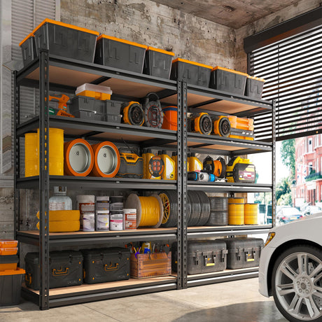 REIBII 2000LBS Garage Shelving Heavy Duty 72''H Storage Shelves 5 Tier Heavy Duty Shelving, Adjustable Metal Shelves for Garage Pantry Closet Kitchen Basement 35.5" W x72 H x 15.8" D, 2 Pack REIBII
