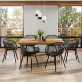 Christopher Knight Home Echoa 7-Piece Patio Dining Table Sets with Umbrella Hole, 63'' Table and Chairs Set for 6 People, Acacia Wood Table Plastic Chairs for Lawn Backyard Garden Deck, Black+Teak Christopher Knight Home