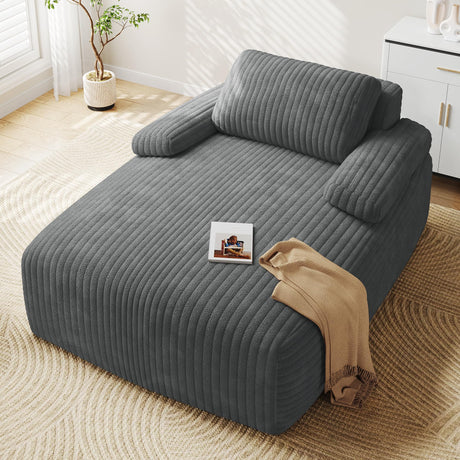 YITAHOME 48-Inch Chaise Lounge Chair Indoor, Oversized Corduroy Upholstered Boneless Sofa Bed, Deep-Seat Sleeper Couch, Reading Chair, Cloud Sofa Couch for Living Room, No Assembly Required, Grey YITAHOME
