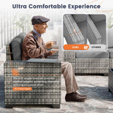 UDPATIO Patio Furniture Set, 8 Inch Armrest Outdoor Sectional Sofa, 6 Piece Wicker Outdoor Furniture Conversation Sets with Waterproof Cover and Coffee Table for Backyard Deck(Grey/Dark Grey) UDPATIO