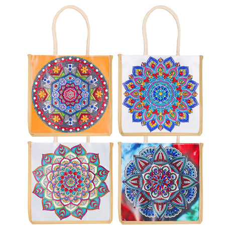 DOOSAI Diamond Painting Canvas Tote Bags 4 Pack Boho Diamond Dots Art Kits Shoulder Bags 5D DIY Handbags Handmade Gifts Reusable Shopping Bags with Handles for Women Adults Work (Mandala Flowers) DOOSAI