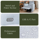 NAMESAKE Willa Plus Power Glider Recliner w/Power Headrest in Performance Blue Chambray Eco-Twill, Water Repellent and Stain Resistant, Greenguard Gold and CertiPUR-US® Certified NAMESAKE