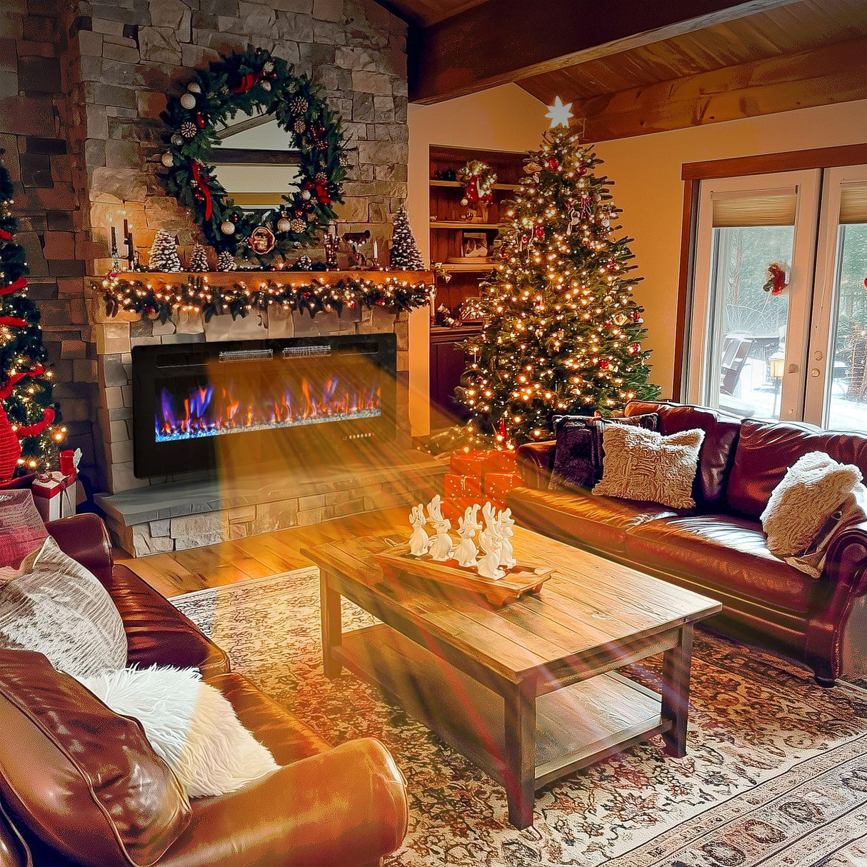 60" Electric Fireplace in-Wall Recessed,1500W Ultra-Thin Wall Mounted Fireplace Heater, Multicolor Flame Low Noise Timer Touch Screen &Remote Control Ludatido