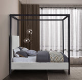 Meridian Furniture JamesBeige-K James Collection Modern | Contemporary King Bed with Cream Linen Textured Fabric, Matte Black Steel Canopy, Full Slats, 81" W x 85" D x 86" H, Cream, King Meridian Furniture