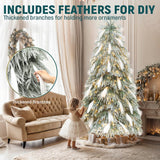 YITAHOME Pre-Lit Flocked Natural Drooping Pampas Christmas Tree, 9ft Snow Flocked Artificial Christmas Tree with 959 PE Branch Tips, 54 Feathers and 900 Lights for Home, Office, Party Decoration YITAHOME