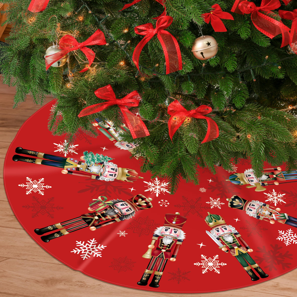 Christmas Tree Skirt 48 Inch Red Xmas Winter Tree Skirt Nutcracker Christmas Tree Skirt Collar Xmas Decoration Tree Mat Rustic Christmas Decorations for Home Office Winter Holiday Party Decor Fayoo