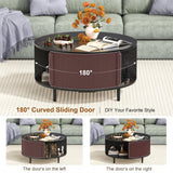Round Coffee Table, 31.5" Fluted Center Table with Storage, Lift-Top Coffee Table with Adjustable Footpads, Sliding Door, Mid-Century Modern Center Table for Living Room, Small Space (Black) BEROXII