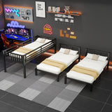 Triple Bunk Beds for Kids with LED Light, Heavy Duty Metal 3 Bunk Beds with Charge Station & Storage Shelf, Triple Bed for 3 Kids, Convertible Three Bunk Frame for Boys, Girls and Teens, Black Duxelifin