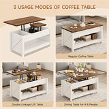 ONBRILL Lift Top Coffee Table, 3 in 1 Multi-Functional Coffee Table with Storage and Hidden Compartments, Farmhouse Rectangular Convertible Coffee Table to Dining Table for Living Room, White ONBRILL