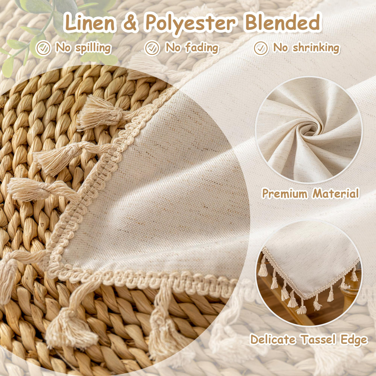 MYSKY HOME Table Cloth 60x84 in Rectangle Table, Heavy Duty Cotton Tassel Linen Look Waterproof Tablecloths Farmhouse Tablecloth, Wrinkle Free Table Cover with Beige Tassels for Kitchen Dining, Party MYSKY HOME