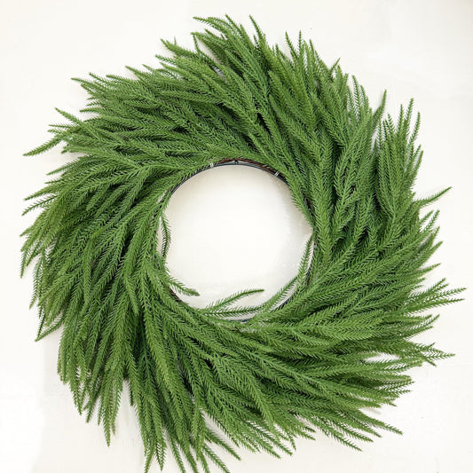 Christmas Wreaths for Front Door 24 Inch Norfolk Pine Wreath for All Seasons Artificial Green Wreath Holiday Decoration for Indoor Outdoor Home Decor