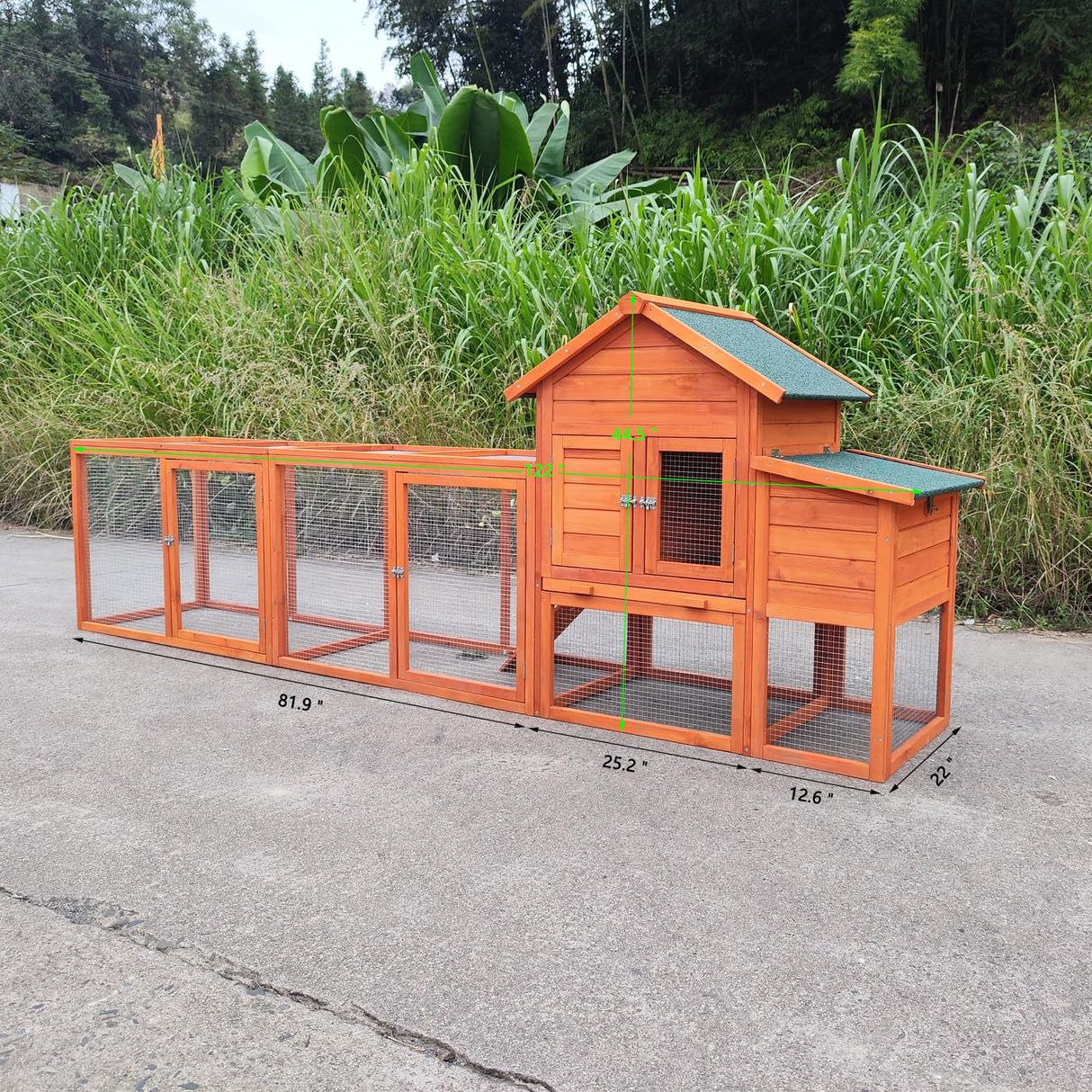 YOPTO 122" Wood Chicken Coop with Nesting Box,Outdoor Chicken Run W/Run&Perch,Wooden Large Hen House W/Ramp&Sliding Trays,Waterproof Poultry Cage W/Sloped Asphalt Roof,for Backyard Farm Use,Natural YOPTO