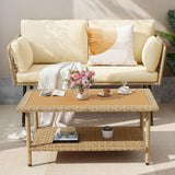 DWVO 2-Piece Patio Set, Wicker Loveseat with Plush Cushions & Rattan Side Table, All-Weather Outdoor Conversation Furniture for Balcony, Deck, Backyard, Poolside DWVO