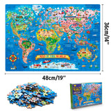 MOTYAWN 200 Pieces World Map Puzzle for Kids & Adults, World Map Jigsaw Puzzle Floor Puzzles Toddler Geography Educational Toys for Boys and Girls, Globe Atlas Puzzle Maps for Kids Learning Games MOTYAWN