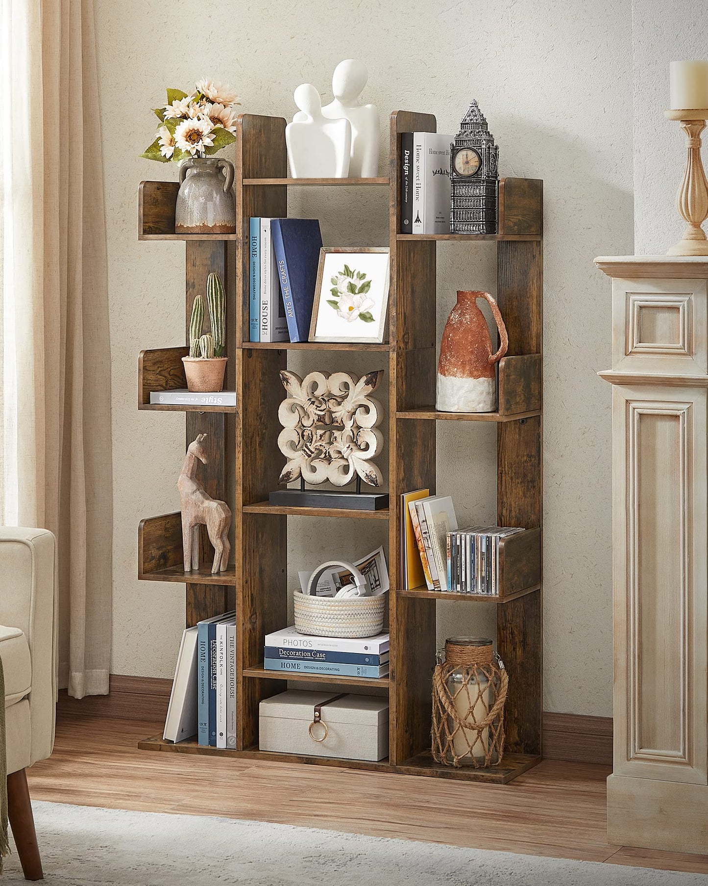 VASAGLE Tree-Shaped Bookshelf with 13 Shelves in Rustic Brown - WoodArtSupply