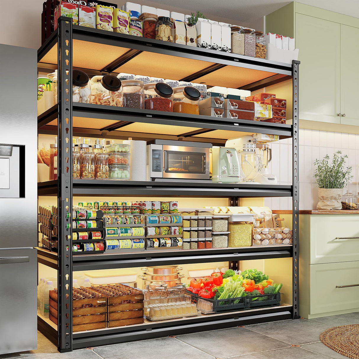 REIBII 48.2" W Garage Shelving, Storage Shelves Load 3000LBS, Adjustable Garage Shelving Heavy Duty for Pantry, Basement, Warehouse, 48.2" W X 71.9" H X 24" D, Black REIBII