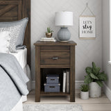 Ameriwood Home Farmington Country Style Nightstand with Barn Door Design, Concealed Drawer and Open Cubby, Textured Weathered Medium Brown Finish Ameriwood Home