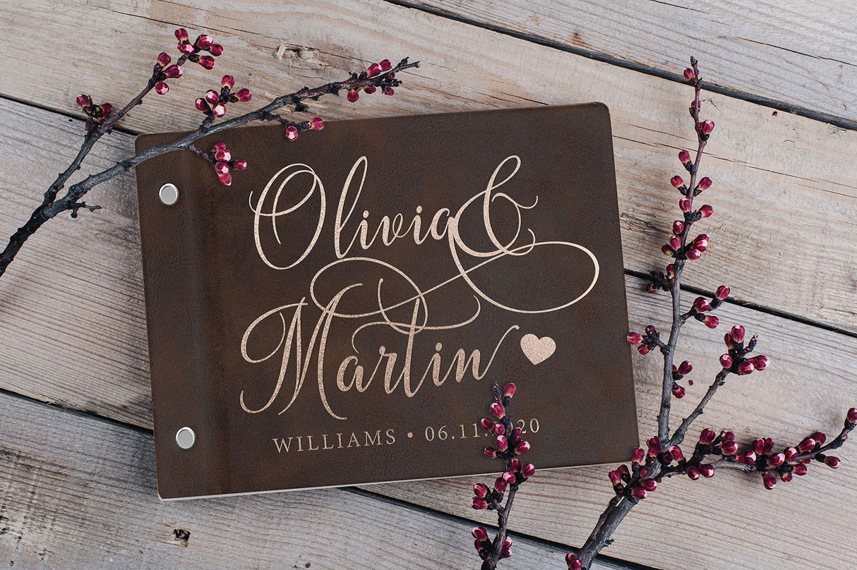 Wedding Guest Book, Personalized Leather Guest Book for Bride and Groom | Rustic | Customized Signing, Registry Book for Visitors, Bridal Shower, Personalized Favors