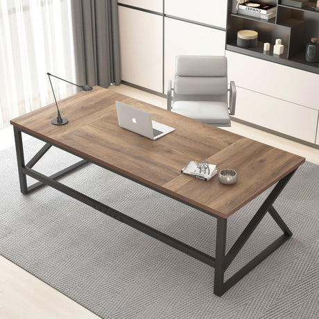 HSH Large Home Office Desk, Modern Wood Metal Computer Desk for Two Person, Extra Long Executive Writing Study Gaming Double Desk Workstation, 70 Inch Rustic Bedroom Living Room Table for 2 Monitors HSH