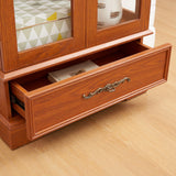 CKEASEAN Curio Cabinet 47" H Vintage Glass Display Cabinet with 3-Tier Adjustable Glass Shelves, Acrylic Mirrored Back Pane, Light Blub Included, China Cabinet for Living Room (Dark Oak) CKEASEAN