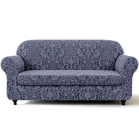 SUBRTEX 2 Piece Couch Covers, Jacquard Damask 3 Seater Sofa Cover with Seat Cushion, Stretch Sofa Slipcovers Non Slip Furniture Protector for Dogs Pets (Large, Grey) SUBRTEX