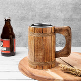 GoCraft Wooden Beer Mug with 18oz Stainless Steel Cup | Handmade Burnt Wood Drinking Stein Tankard Mugs for Men | Great Gift Idea Bar accessories GoCraft