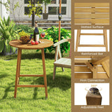 Tangkula 31.5” Natural Acacia Wood Round Patio Bar Table with Umbrella Hole Tangkula