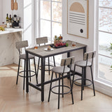 GLANZEND Industrial 5-Piece Counter Height Dining Set with PU Upholstered Stools - Grey GLANZEND