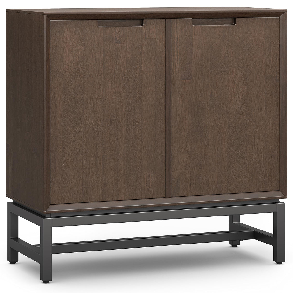 SIMPLIHOME Banting SOLID HARDWOOD Wide Modern Industrial Low Storage Cabinet for The Living, Entryway and Family Room, 32 inch, Walnut Brown SIMPLIHOME
