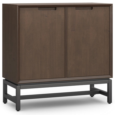 SIMPLIHOME Banting SOLID HARDWOOD Wide Modern Industrial Low Storage Cabinet for The Living, Entryway and Family Room, 32 inch, Walnut Brown SIMPLIHOME