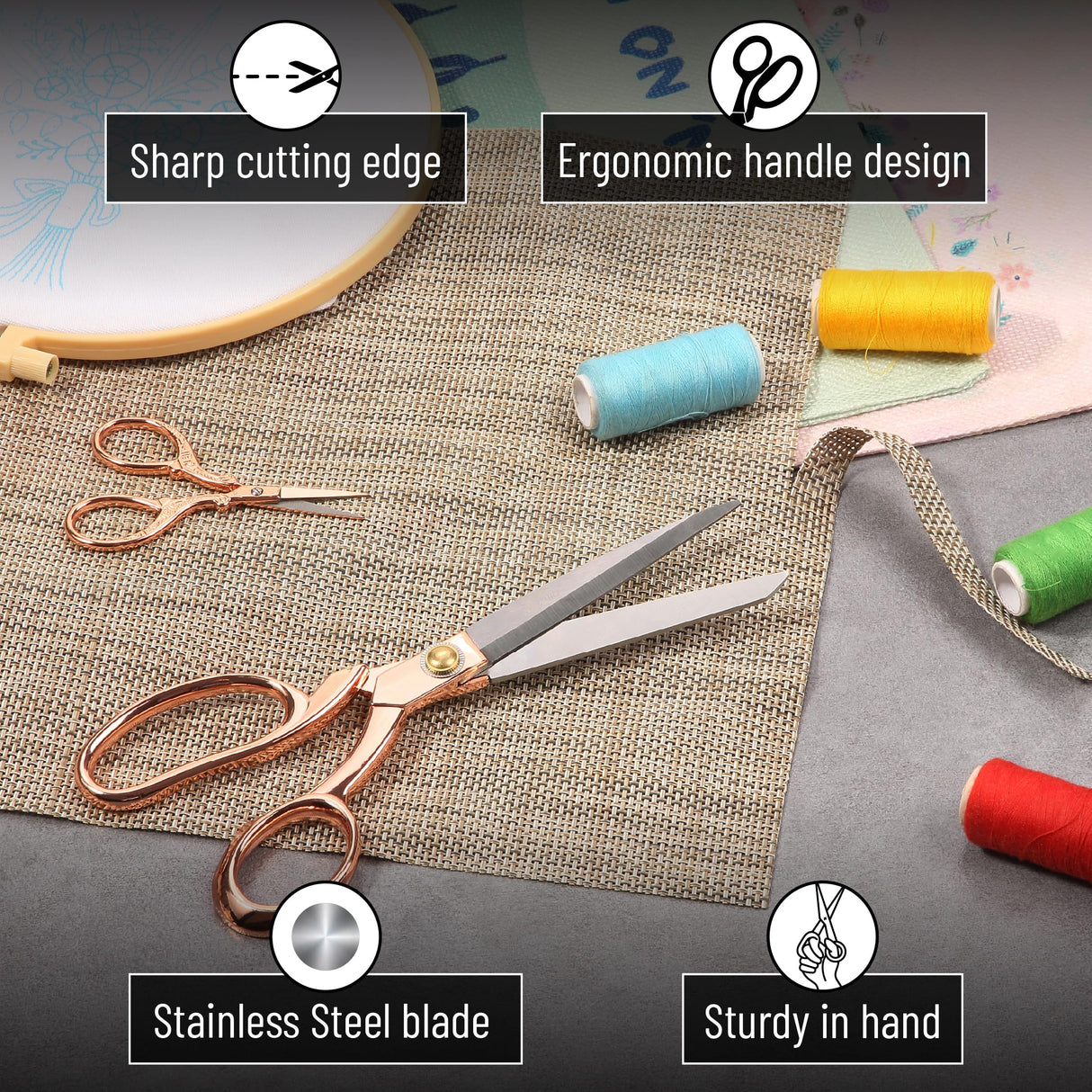 Mr. Pen- Fabric Scissors and Embroidery Scissors Set, 8.5" & 3.5", Stainless Steel, Rose Gold Premium Tailor Scissors, Sewing Scissors for Fabric Cutting, Fabric Shears, Heavy Duty Scissors Heavy Duty Mr. Pen