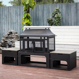 Deko Living 70 Inch Rectangular Outdoor Fireplace - Steel Woodburning Fireplace with Side Tables - Fire Place with Integrated Log Storage and Log Poker - Durable Fireplace for Patio Backyard Deko Living