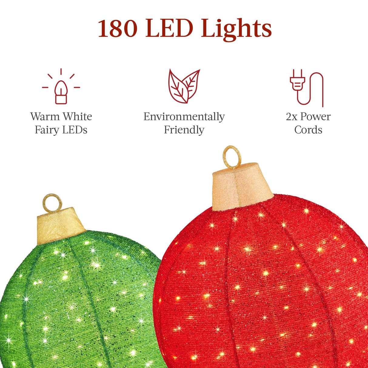 Best Choice Products 2pc Lighted Pop-Up Outdoor Christmas Ornament Set, Holiday Ball Decoration w/ 180 LED Lights, 8 Light Functions - Red/Green Best Choice Products