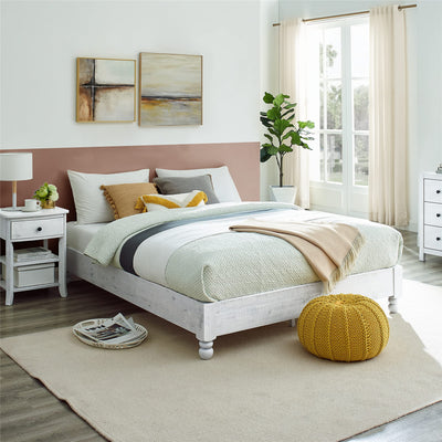 MUSEHOMEINC Solid Wood Platform Bed Frame Rustic Style,Mattress Foundation(no boxspring Needed), White Washed Finish,Full