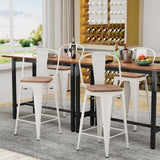 Alunaune 24" Swivel Metal Bar Stools Set of 4 High Back Counter Height Barstools Industrial Dining Bar Chairs with Large Wooden Seat-White Alunaune