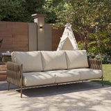 EAST OAK Life Chatter Modern Patio Sofa, 3 Seats with Waterproof Thick Cushions, Deep Seating for Outdoor Garden Porch & Blackyard, Chestnut Brown & Creamy Apricot EAST OAK