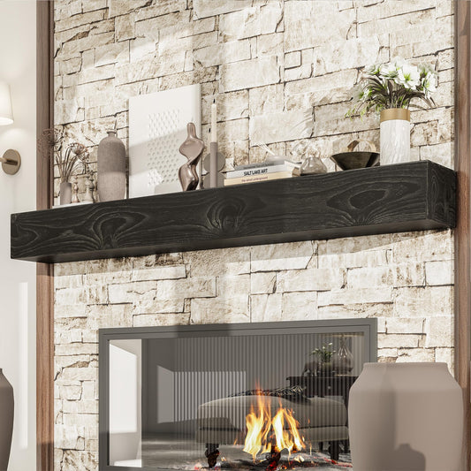 WOODLANDS USA 72 Floating Fireplace Mantel Wood Shelf - Rustic Mantels For Over Fireplace, 72 Inches Wall Mounted Handcrafted Mantle Shelf, 72 X 8 X 5 Fireplace Mantel Shelves, Farmhouse Espresso