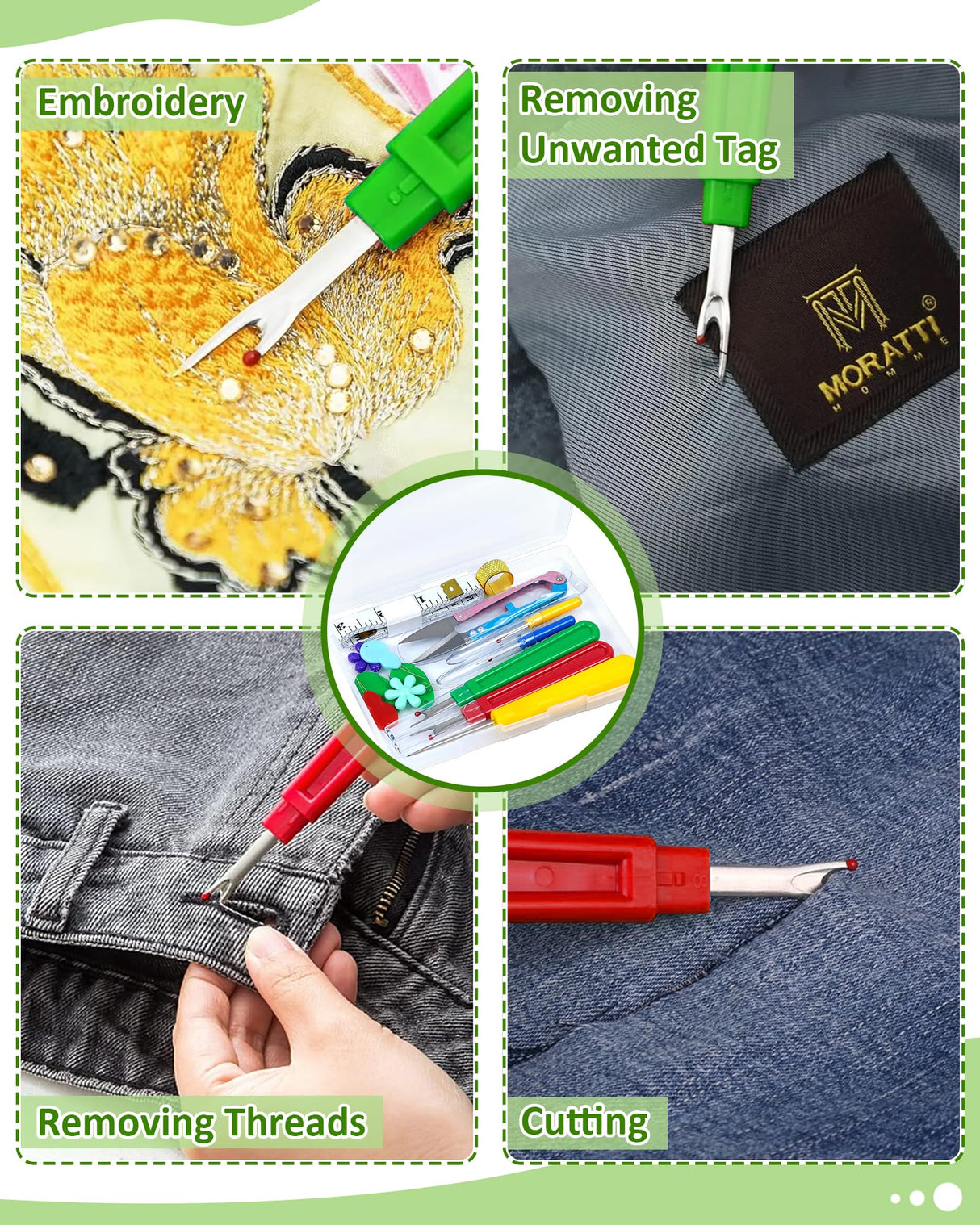 FIVEIZERO Seam Rippers for Sewing – 2 Big and 2 Small Stitch Remover Tools, Thread Ripper, Embroidery Removal Tool, with Needle Threaders, Thimbles, Tape Measure, Tailors Awl and Thread Snips FIVEIZERO