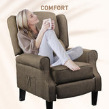 HOMCOM Vibration Massage Recliner Chair for Living Room with Heat, Wingback Single Sofa, Modern Linen Fabric Push Back Reclining Chair with Footrest, Side Pocket, Brown HOMCOM