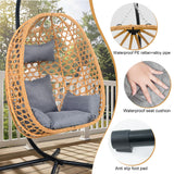 Hoffeorrad Hanging Egg Chair with Stand & Cushions - All-Weather Rattan Swing Chair for Patio, Balcony, Garden (Modern Boho Design, Ready-to-Use Indoor Outdoor) Hoffeorrad