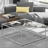 Glass Coffee Table Square Coffee Table for Small Space,Modern Minimalist Center Table for Living Room Home Office,Tempered Glass-top with Sturdy Metal Frame,Easy Assembly,27 x 27In, White Easy Paws