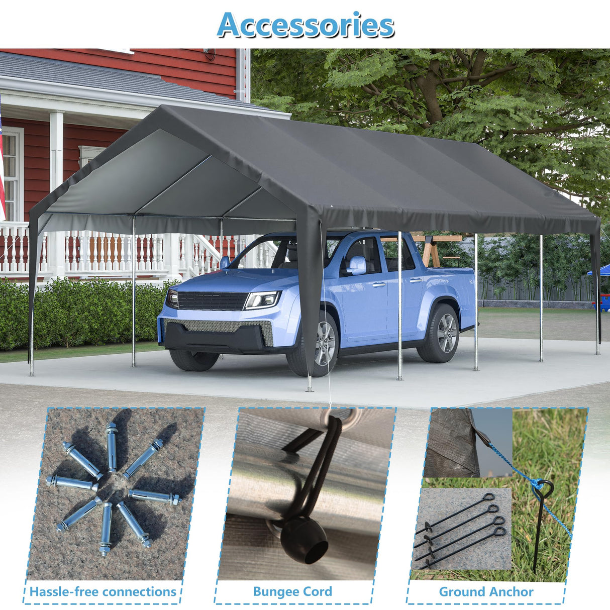Thanaddo Carport 13'x 25' Heavy Duty Car Port with Roll-up Sidewall and Ventilated Windows with Removable Sidewalls,Portable Outdoor Garage for Car,Truck,Boat,Car Canopy,Gray Carports Thanaddo