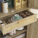 HOMCOM 72" Tall Kitchen Pantry Storage Cabinet, Rattan Freestanding Kitchen Cabinet with 4 Doors, Drawer, 5-Tier Shelf and Adjustable Shelves, Oak HOMCOM