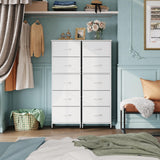 WLIVE Fabric Dresser, 5-Drawer Tall Dresser for Bedroom, Storage Dresser Organizer with Fabric Bins, Wood Top, Sturdy Steel Frame, Chest of Drawers for Closet, Hallway, White WLIVE